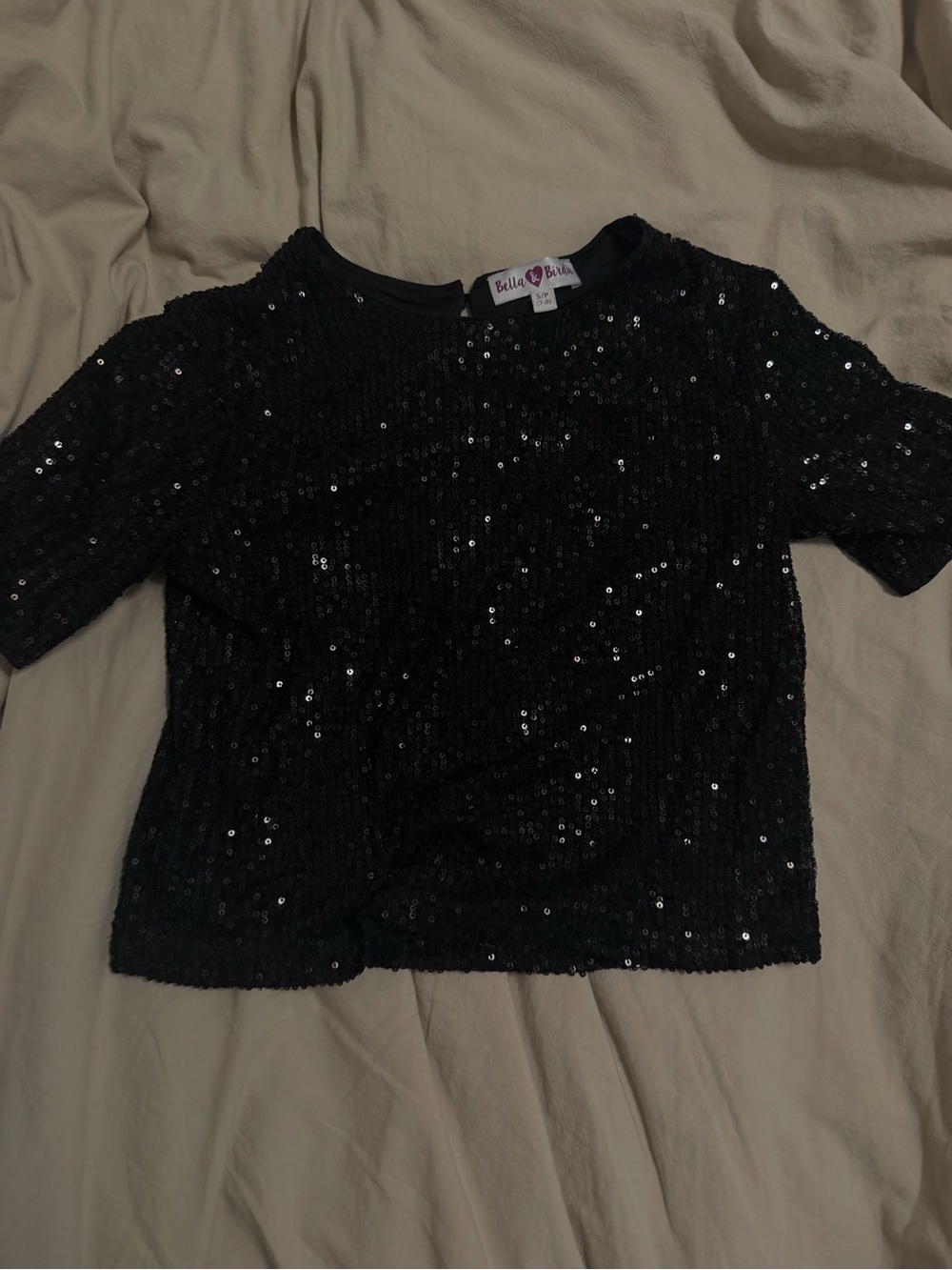 bella bliss Black Sequin Short Sleeve Top